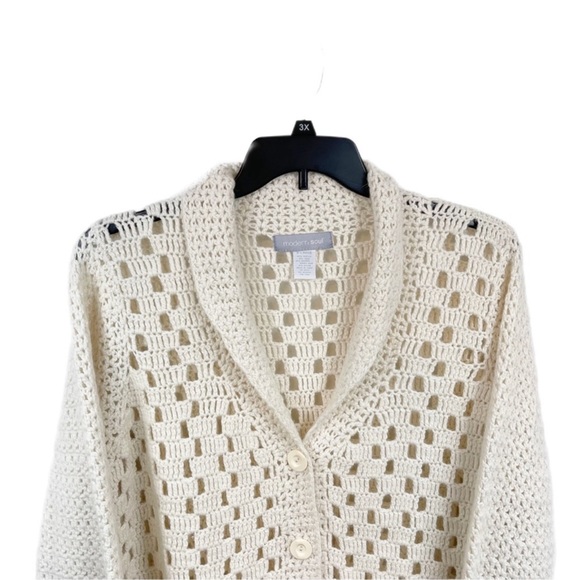 Modern Soul Women’s Acrylic Wool Angora Blend Crochet Cardigan Sweater XL Cream - Picture 2 of 11